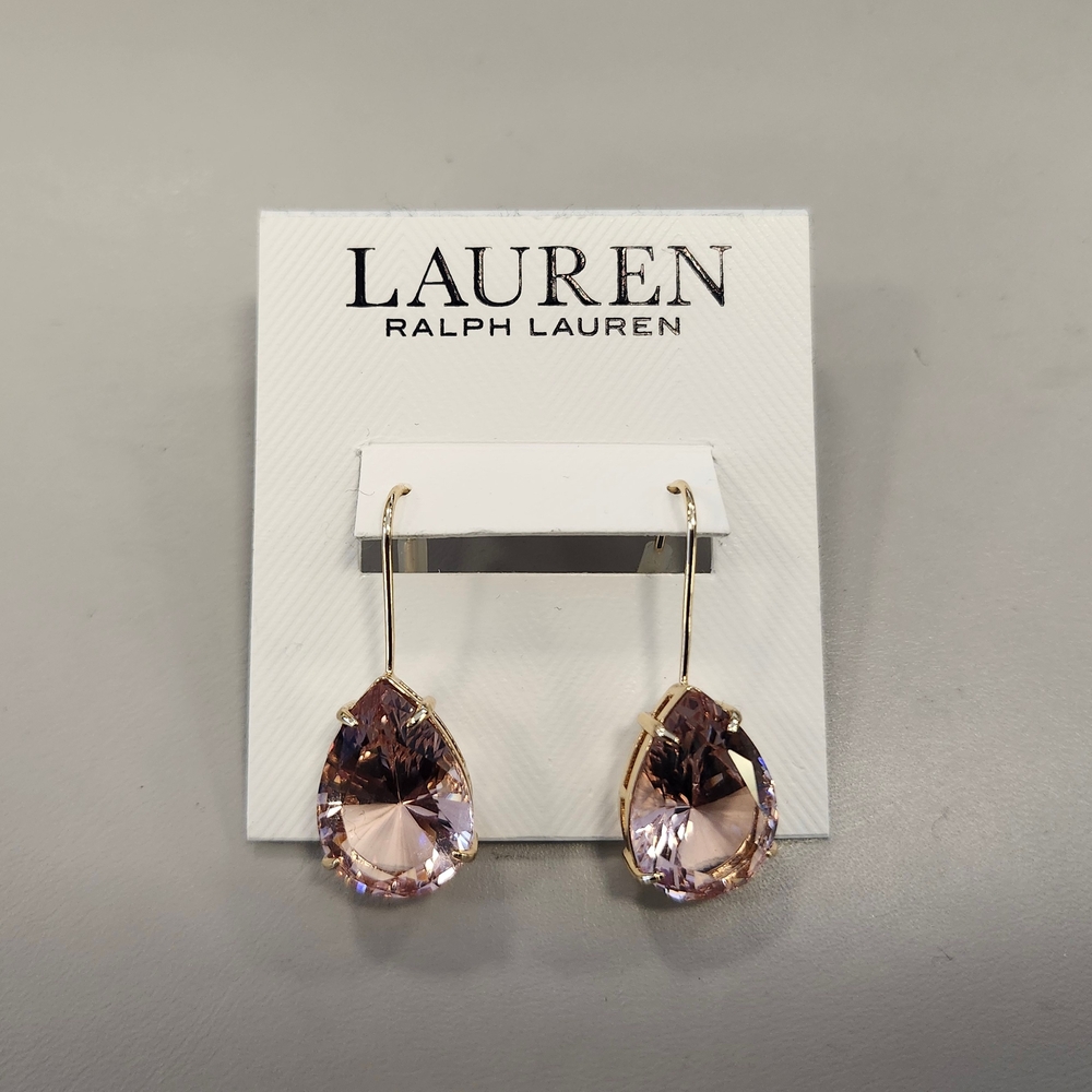 NWT Ralph Lauren Gold-Tone Pink Pear Shape Stone Drop Earrings
